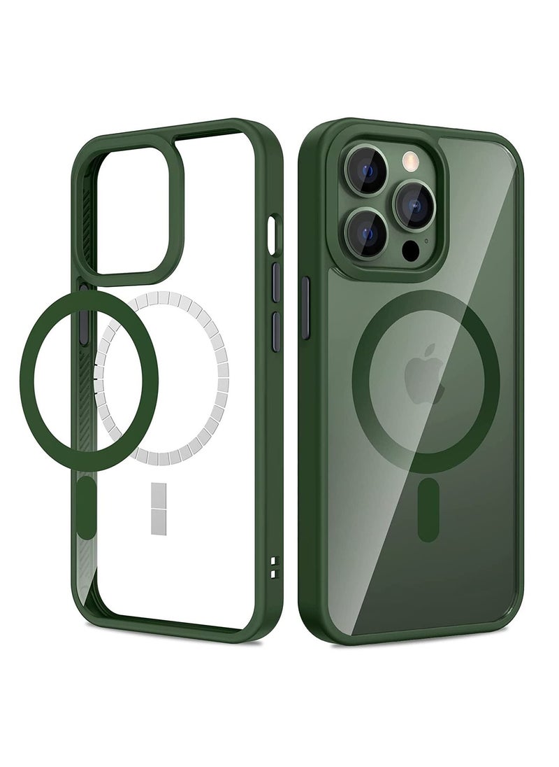 Generic - Built in Magnets Compatible with MagSafe Clear Hard PC Back Cover Soft TPU Frame Shockproof Protective Slim Bumper Case for iPhone 14 Pro_Green - Image 1