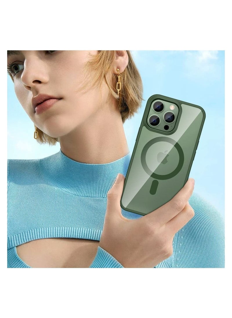 Generic - Built in Magnets Compatible with MagSafe Clear Hard PC Back Cover Soft TPU Frame Shockproof Protective Slim Bumper Case for iPhone 14 Pro_Green - Image 1