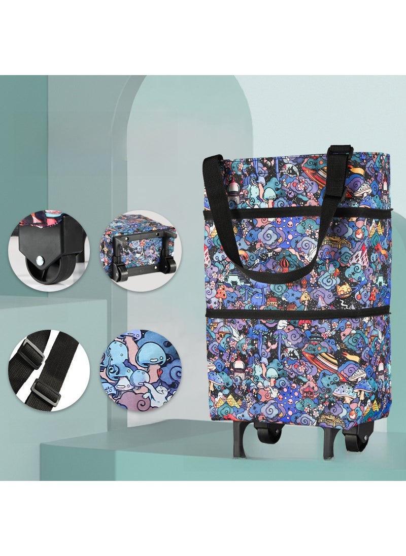 1 x 5 pcs Foldable Shopping Cart Eco-Friendly Trolley Bag Palace Magic (luggage wheel + five-point Oxford cloth) 