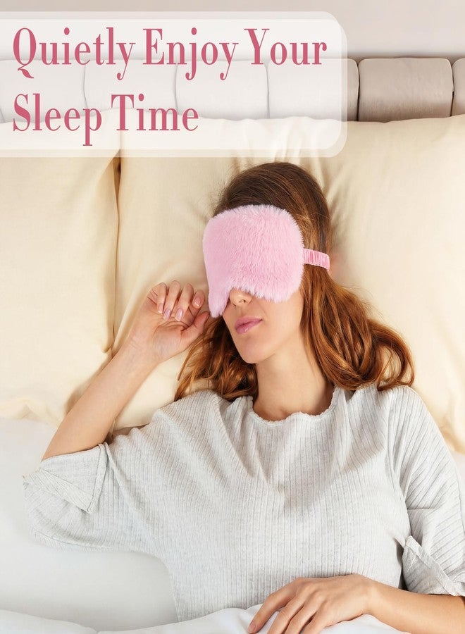 Bunnycool 12 Pcs Plush Sleep Eye Mask Bulk Pink Soft Sleeping Blindfold Eye Cover Comfortable Furry Faux Fur Sleeping Mask for Women Gift Travel Nap Sleepover Party Supplies - Image 3