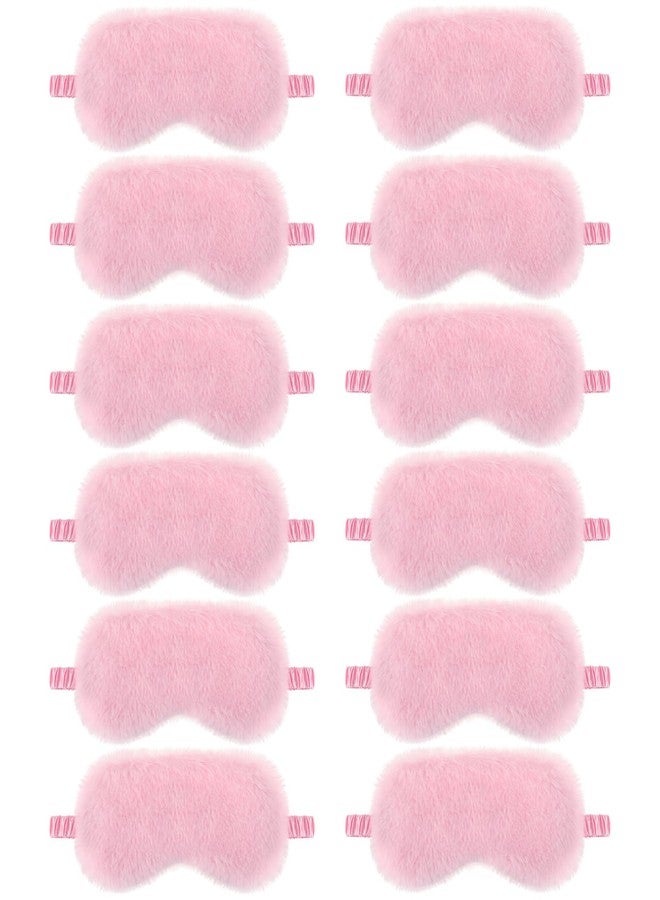 Bunnycool 12 Pcs Plush Sleep Eye Mask Bulk Pink Soft Sleeping Blindfold Eye Cover Comfortable Furry Faux Fur Sleeping Mask for Women Gift Travel Nap Sleepover Party Supplies - Image 1