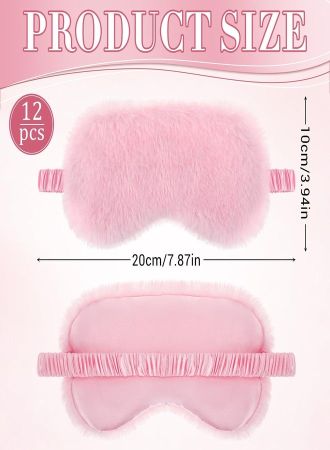 Bunnycool 12 Pcs Plush Sleep Eye Mask Bulk Pink Soft Sleeping Blindfold Eye Cover Comfortable Furry Faux Fur Sleeping Mask for Women Gift Travel Nap Sleepover Party Supplies - Image 2