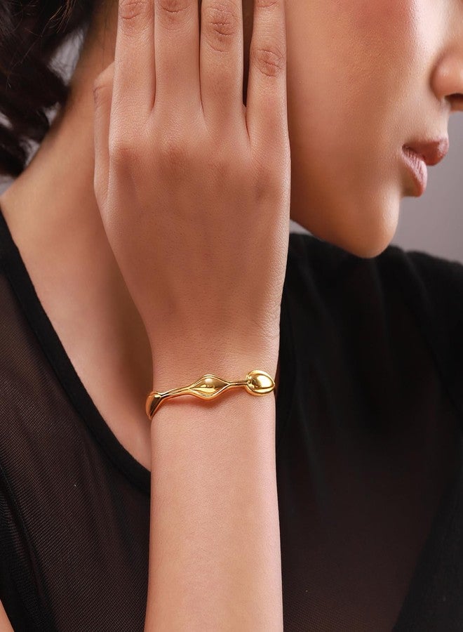VOYLLA Flow Tide Dewdrop Cuff Bracelet for Women Anti Tarnish Gold Stylish Western Adjustable Open Cuff Bracelet Valentines Womens Day Gift for Girlfriend Wife Anniversary Gift for Her - Image 4