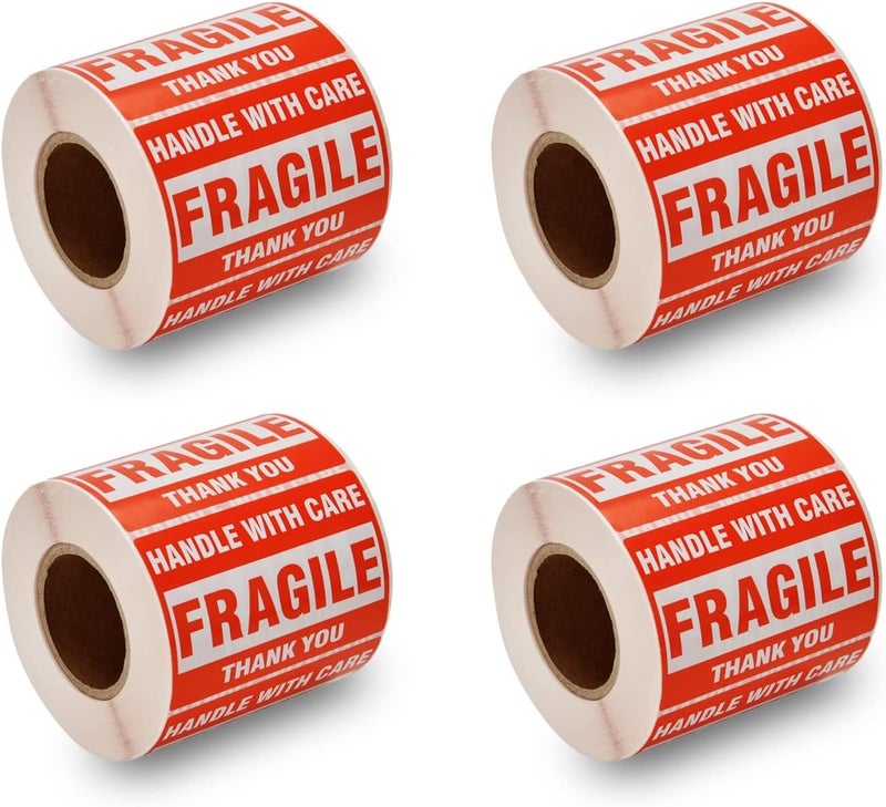 SJPACK 2000 Fragile Stickers 4 Rolls 2" x 3" Fragile - Handle with Care - Thank You Shipping Labels Stickers (500 Labels/Roll) - Image 1