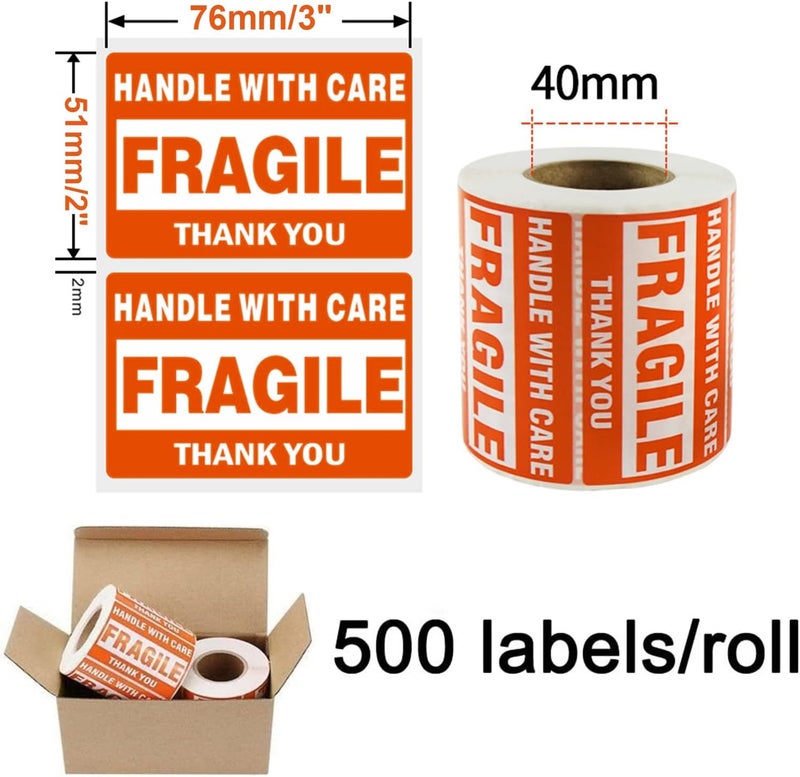 SJPACK 2000 Fragile Stickers 4 Rolls 2" x 3" Fragile - Handle with Care - Thank You Shipping Labels Stickers (500 Labels/Roll) - Image 3
