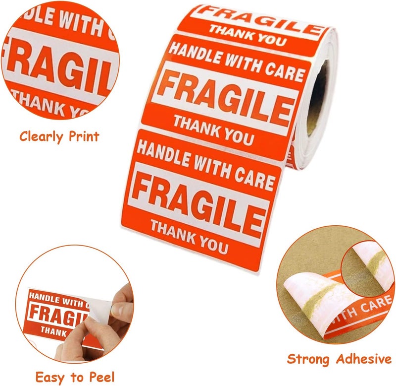 SJPACK 2000 Fragile Stickers 4 Rolls 2" x 3" Fragile - Handle with Care - Thank You Shipping Labels Stickers (500 Labels/Roll) - Image 5