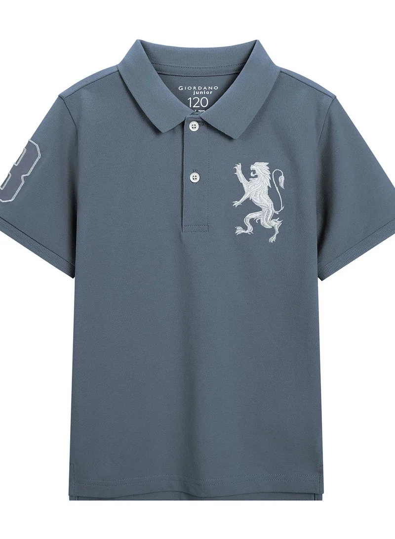 GIORDANO Kids' Lion Polo: 3D Embroidery, Comfort Piqué, Classic Style