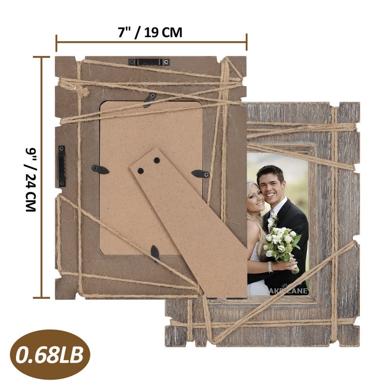 AKRILANE 4x6 Picture Frame Wood Rustic  Decorative  Distressed & Vintage Looking Photo Frames Wall Decor for Wall Mount & Table Top Display for Home Decor - 4 x 6 Wedding Picture Frames - Style B - Image 2