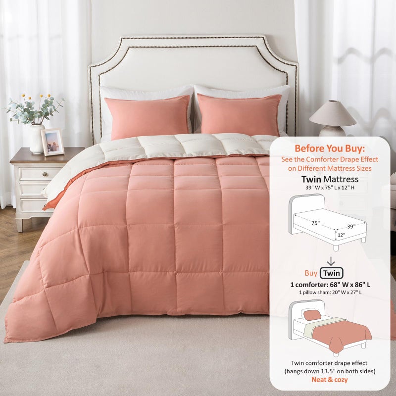 KASENTEX Twin/Twin XL Comforter Set â€“ Reversible Dual Color â€“ Goose Down Alternative â€“ Ultra-Soft, Lightweight, Machine Washable, Maintain Fluffiness, All Season Warmth (Rose/Beige) - Image 3