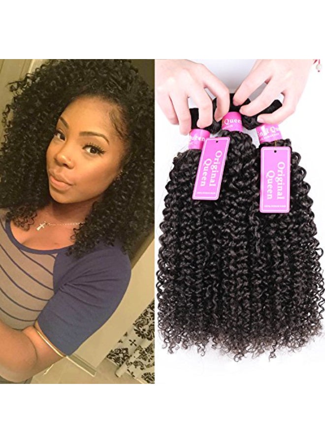 Original Queen 100 Brazilian Unprocessed Virgin Kinky Curly Human Hair Weave 3 Bundles Deep Curly Hair Extensions Mixed Length 12 14 16inches - Image 1