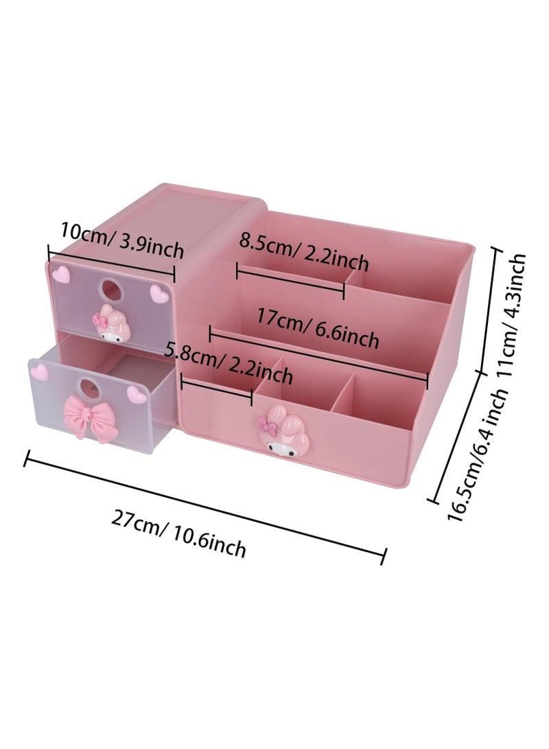 general Cartoon desktop desk office supplies container anime pen holder desktop cute pencil cup pot makeup brush holder large capacity box pink - Image 2