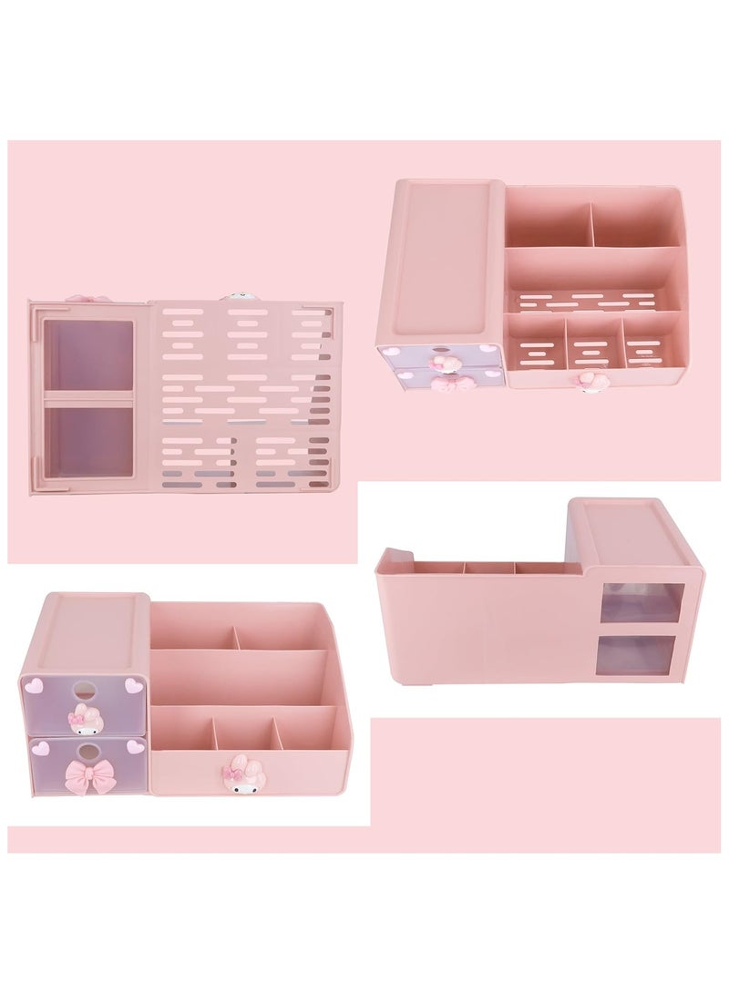 general Cartoon desktop desk office supplies container anime pen holder desktop cute pencil cup pot makeup brush holder large capacity box pink - Image 3