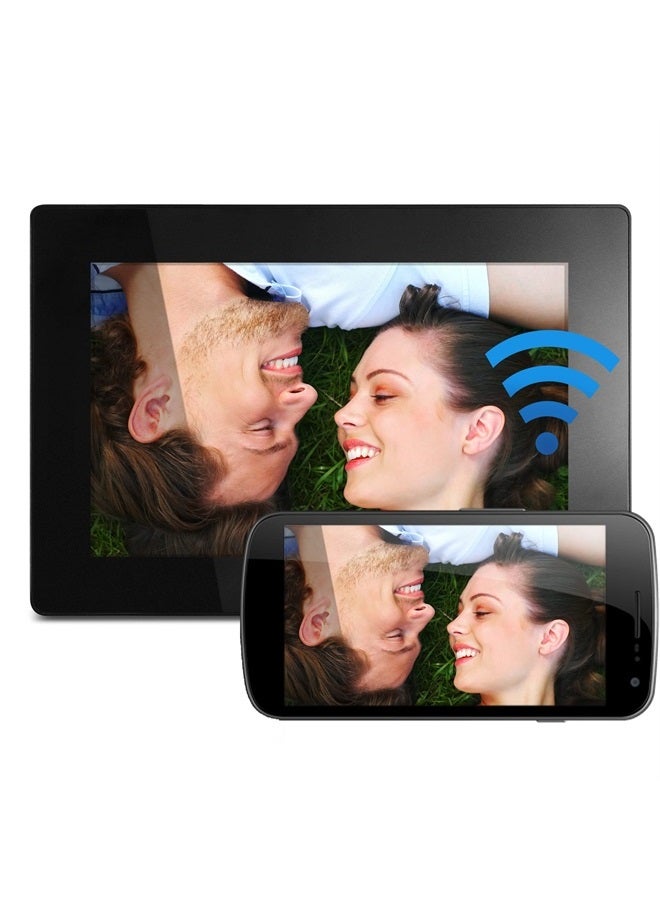 Aluratek (AWDMPF110F) 10" Hi-Res WIFI Digital Photo Frame w/ Touchscreen IPS LCD Display & 8GB Memory (1024 x 600 Resolution), Photo/Music/Video Support, Wall Mountable, Black - Image 1
