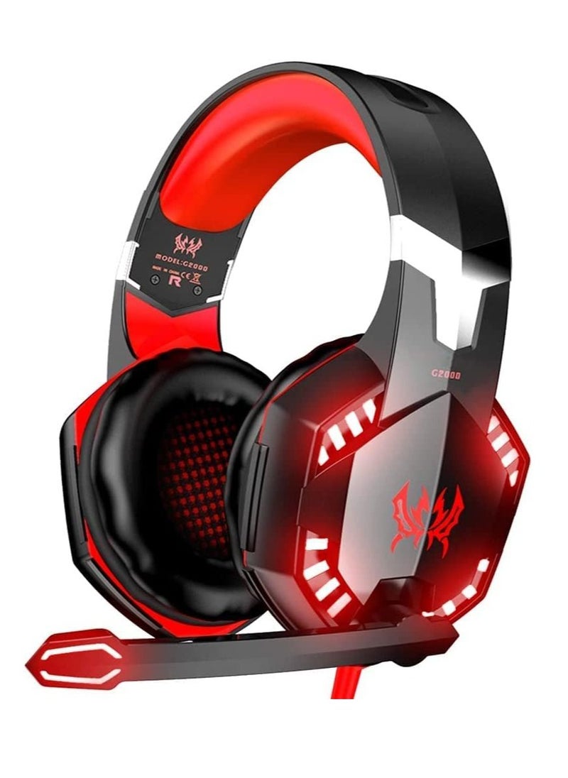 LEDIN - G2000 Gaming Headset Surround Stereo Gaming Headphones with Noise Cancelling Mic LED Lights & Soft Memory Earmuffs for PS5/ PS4/ Xbox One/Nintendo Switch/PC Mac Computer Games (Red) - Image 1