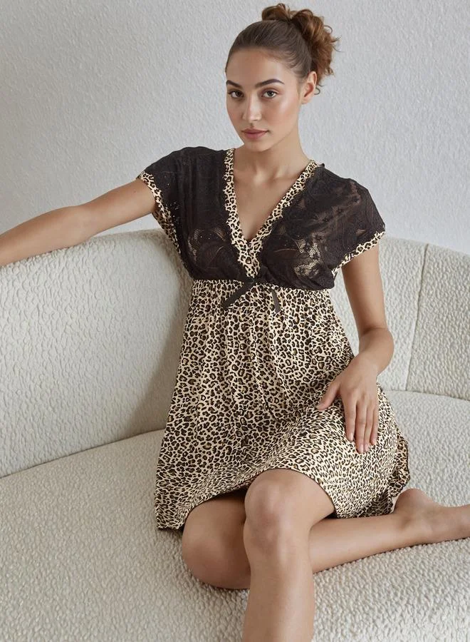 Splash FAV Animal Print Night Dress with Thongs