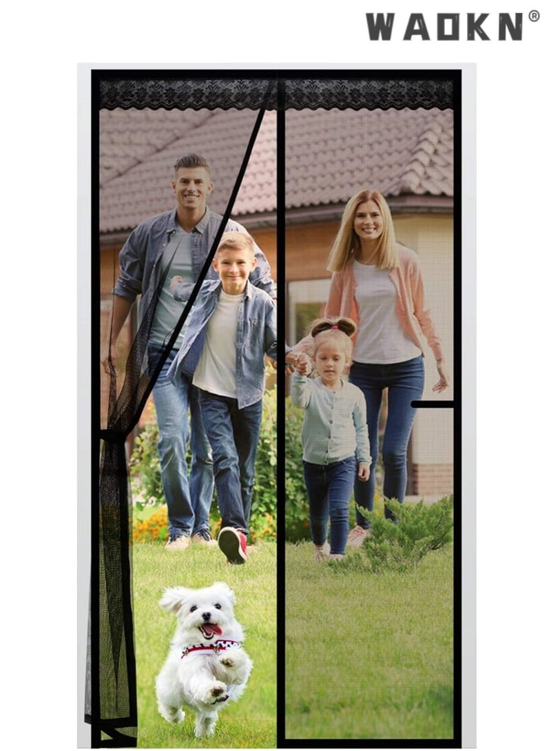 WAOKN Magnetic Mesh Door Screen for Insect-Free Ventilation, Automatic Top-to-Bottom Sealing with Snap Closures, Maintains Airflow & Blocks Mosquitoes & Other Pests (100x210CM, Black)  - Image 1
