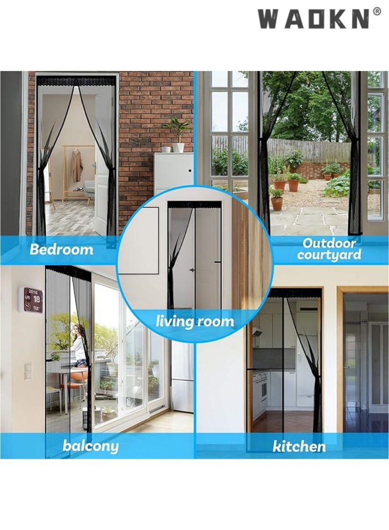 WAOKN Magnetic Mesh Door Screen for Insect-Free Ventilation, Automatic Top-to-Bottom Sealing with Snap Closures, Maintains Airflow & Blocks Mosquitoes & Other Pests (100x210CM, Black)  - Image 5