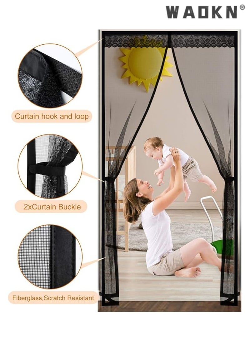 WAOKN Magnetic Mesh Door Screen for Insect-Free Ventilation, Automatic Top-to-Bottom Sealing with Snap Closures, Maintains Airflow & Blocks Mosquitoes & Other Pests (100x210CM, Black)  - Image 2