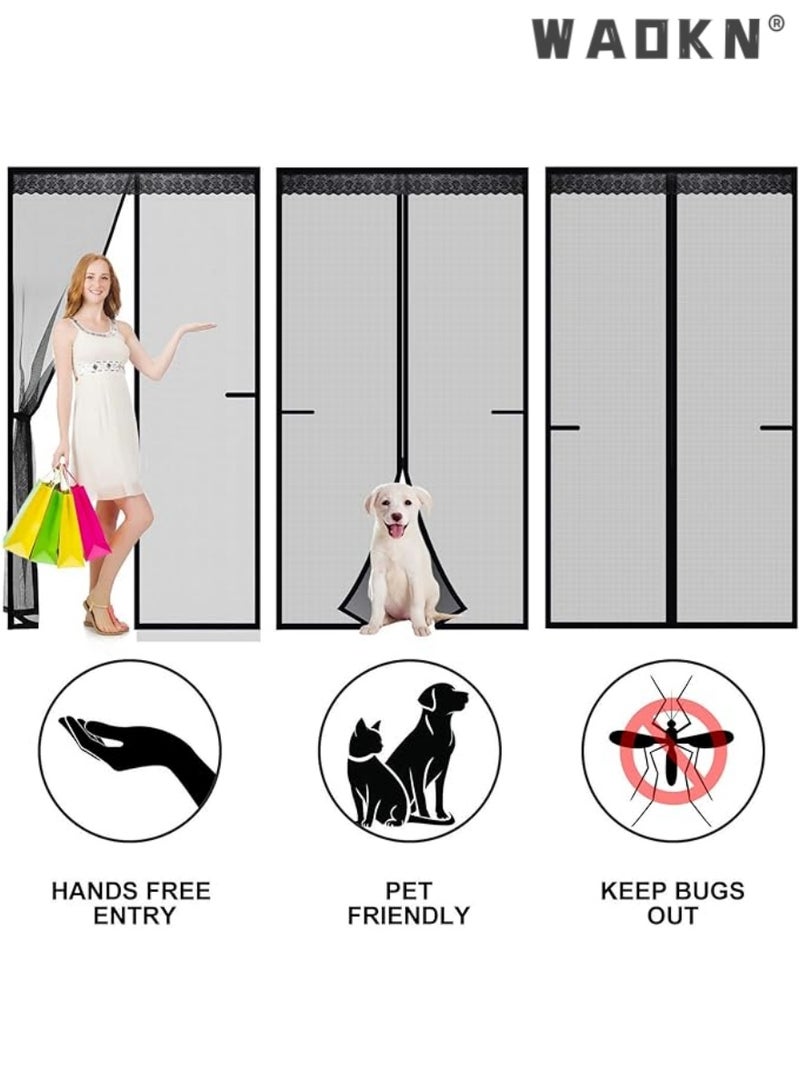 WAOKN Magnetic Mesh Door Screen for Insect-Free Ventilation, Automatic Top-to-Bottom Sealing with Snap Closures, Maintains Airflow & Blocks Mosquitoes & Other Pests (100x210CM, Black)  - Image 3