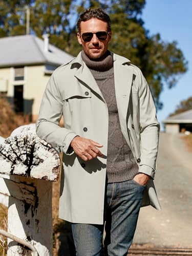 Gafeng Men's Trench Coat Slim fit Double Breasted Belted Windbreaker Lapel Long Jacket Casual Windproof Overcoat - Image 2