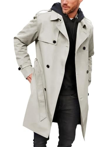 Gafeng Men's Trench Coat Slim fit Double Breasted Belted Windbreaker Lapel Long Jacket Casual Windproof Overcoat - Image 1