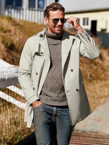 Gafeng Men's Trench Coat Slim fit Double Breasted Belted Windbreaker Lapel Long Jacket Casual Windproof Overcoat - Image 3