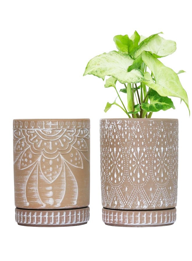 YFFSRJDJ 6 Inch Indoor Plant Pots with Drainage Holes and Saucers, Ceramic Planter for Plants, Flower Pot - Set of 2 - Image 1