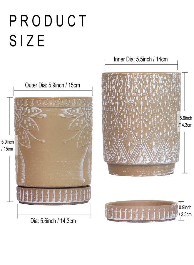 YFFSRJDJ 6 Inch Indoor Plant Pots with Drainage Holes and Saucers, Ceramic Planter for Plants, Flower Pot - Set of 2 - Image 4