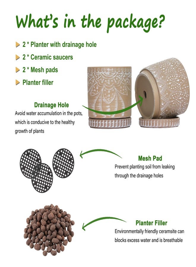 YFFSRJDJ 6 Inch Indoor Plant Pots with Drainage Holes and Saucers, Ceramic Planter for Plants, Flower Pot - Set of 2 - Image 3