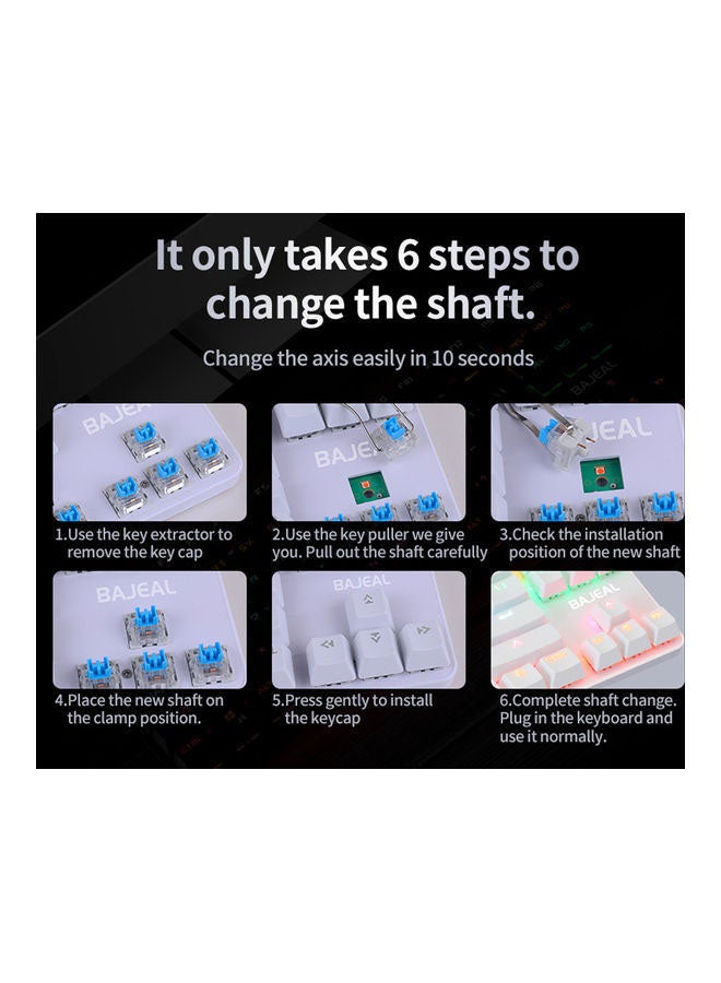 87 Keys Wired Mixed Light Keyboard With Mechanical Blue Switch Suspension on White  Blue - Image 5