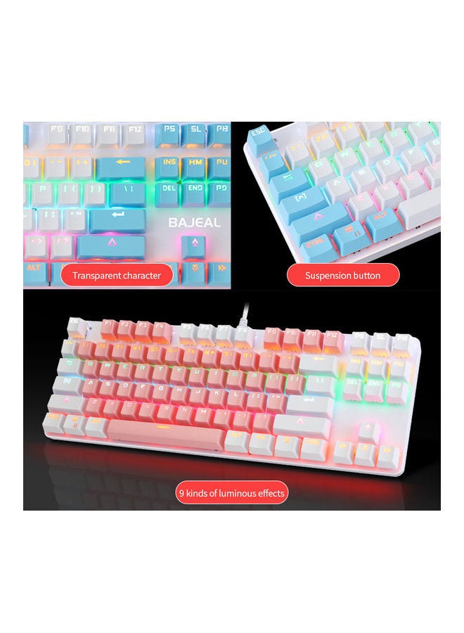 87 Keys Wired Mixed Light Keyboard With Mechanical Blue Switch Suspension on White  Blue - Image 2