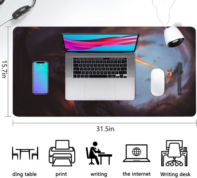 KOAIWPAE Extended Large Gaming Mouse Pad Cool Dragon Flame XXL Size Keyboard Mouse Mat Desk Pad with Non Slip Rubber Base Stitched Edges Office Decor for Women Girls Men,35.4 x 15.7inch - Image 4