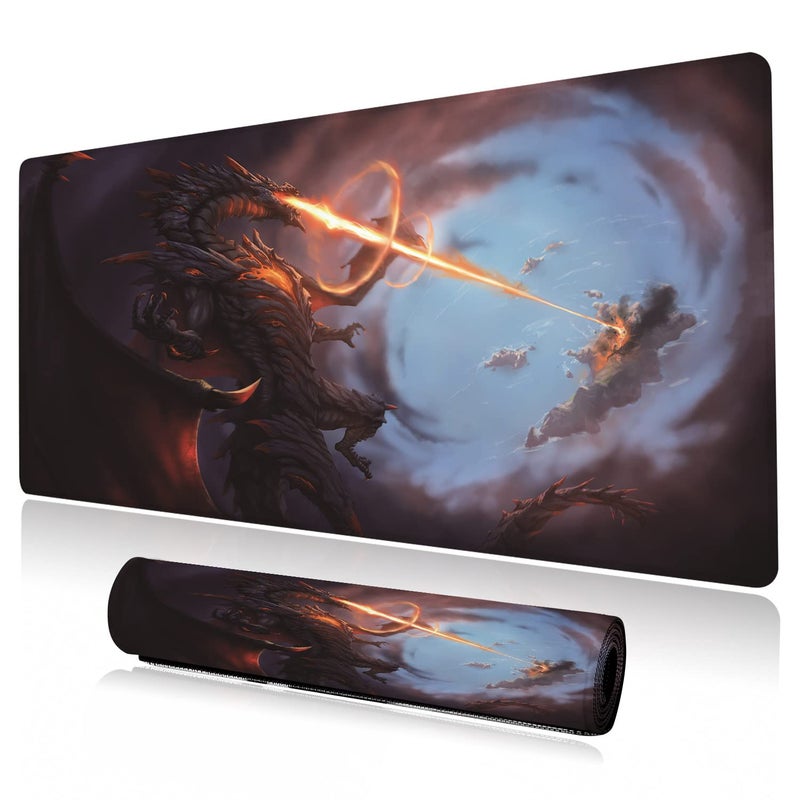 KOAIWPAE Extended Large Gaming Mouse Pad Cool Dragon Flame XXL Size Keyboard Mouse Mat Desk Pad with Non Slip Rubber Base Stitched Edges Office Decor for Women Girls Men,35.4 x 15.7inch - Image 1