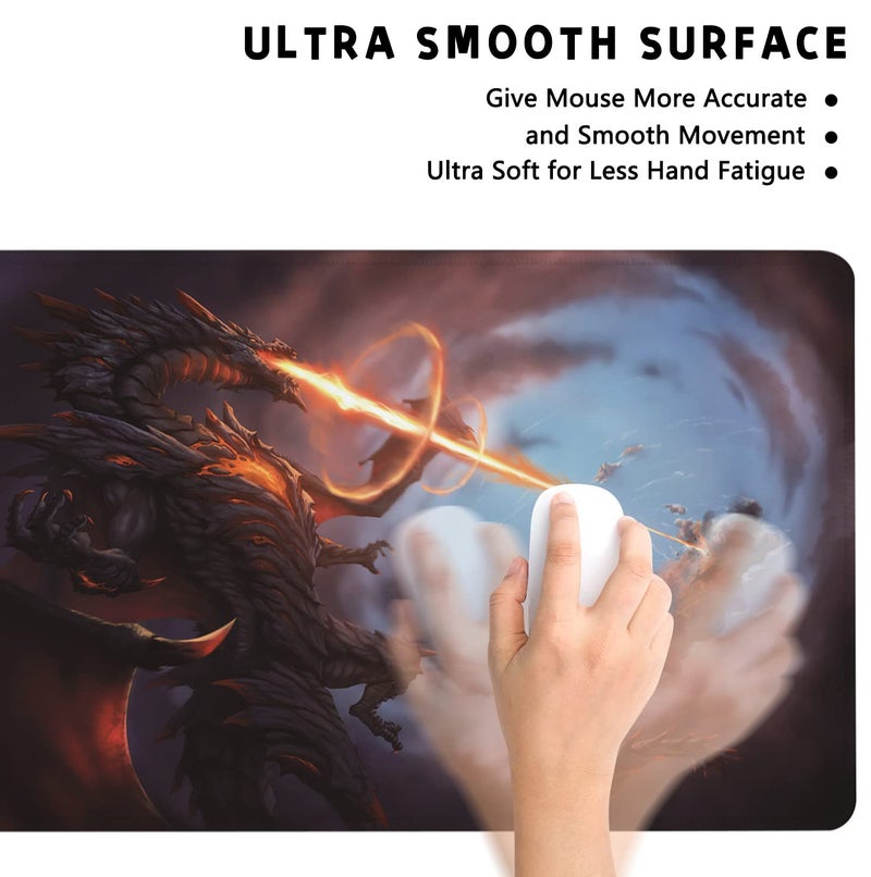 KOAIWPAE Extended Large Gaming Mouse Pad Cool Dragon Flame XXL Size Keyboard Mouse Mat Desk Pad with Non Slip Rubber Base Stitched Edges Office Decor for Women Girls Men,35.4 x 15.7inch - Image 2