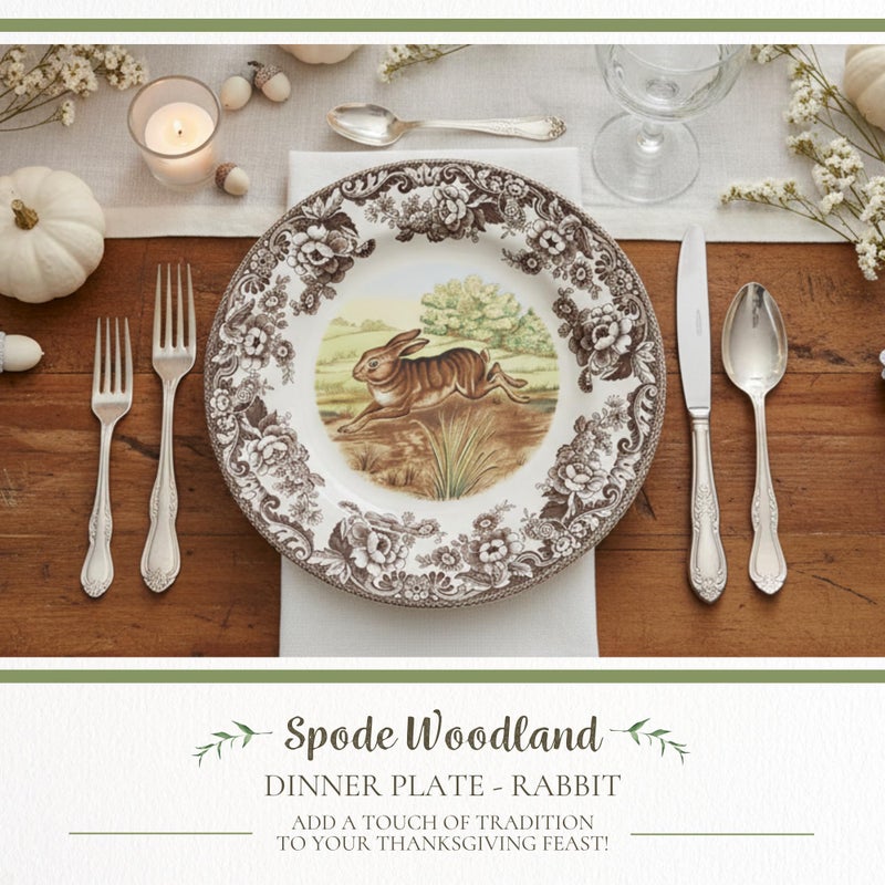 Spode Woodland 10.5" Dinner Plate, Rabbit - Fine Earthenware Made in England, Holiday Dinnerware for Christmas, Thanksgiving, Hanukkah, New Years & Kwanzaa - Microwave, Dishwasher & Warm Oven Safe - Image 2