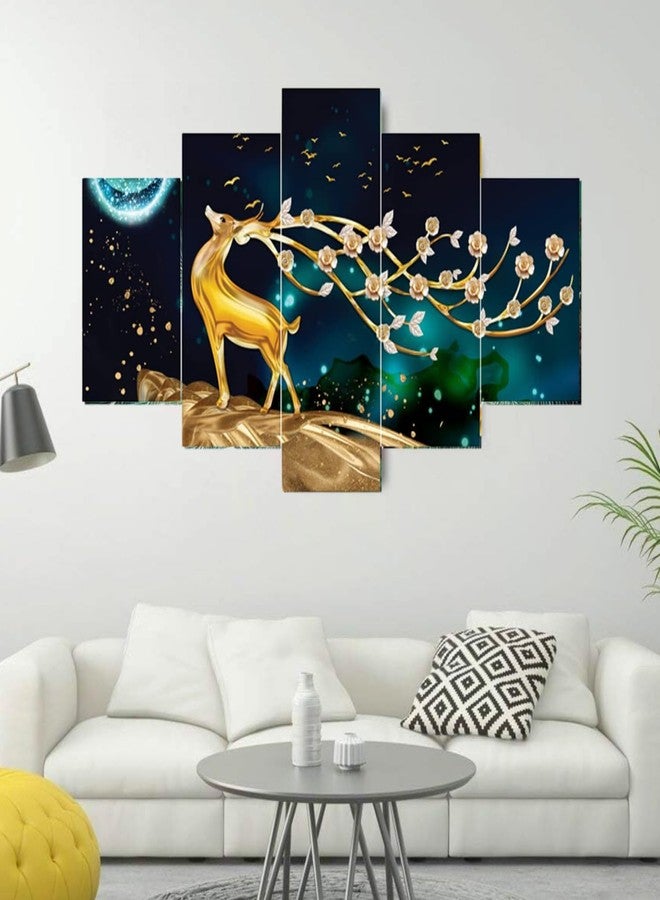Masstone Deer Painting for Wall Decoration | Wall Painting for Bedroom Set of 5, (76x43 CM) | Vastu Scenery for Wall With Frames | Deer Wall Painting for Living Room | Painting for Gift Purpose - Image 4