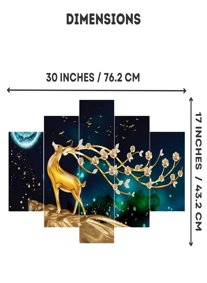 Masstone Deer Painting for Wall Decoration | Wall Painting for Bedroom Set of 5, (76x43 CM) | Vastu Scenery for Wall With Frames | Deer Wall Painting for Living Room | Painting for Gift Purpose - Image 2