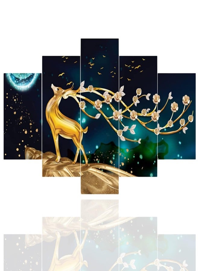 Masstone Deer Painting for Wall Decoration | Wall Painting for Bedroom Set of 5, (76x43 CM) | Vastu Scenery for Wall With Frames | Deer Wall Painting for Living Room | Painting for Gift Purpose - Image 1