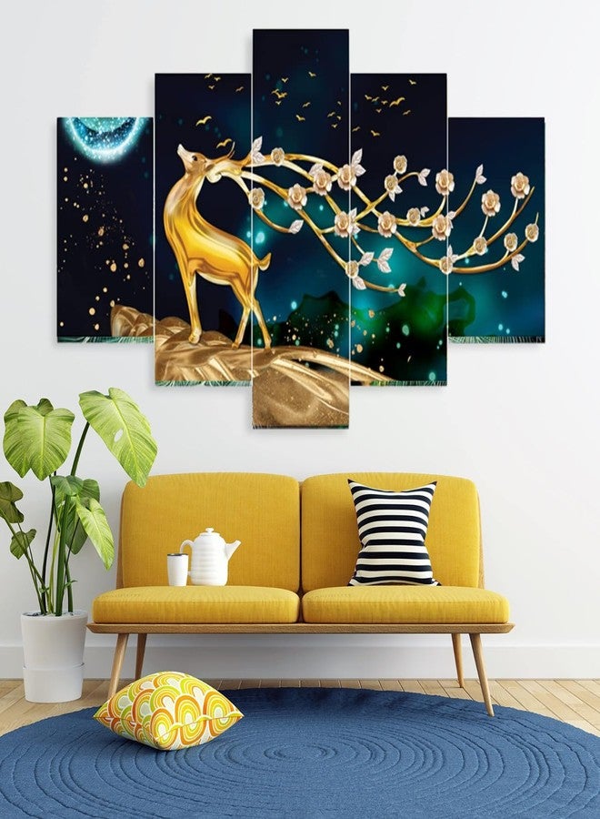 Masstone Deer Painting for Wall Decoration | Wall Painting for Bedroom Set of 5, (76x43 CM) | Vastu Scenery for Wall With Frames | Deer Wall Painting for Living Room | Painting for Gift Purpose - Image 3
