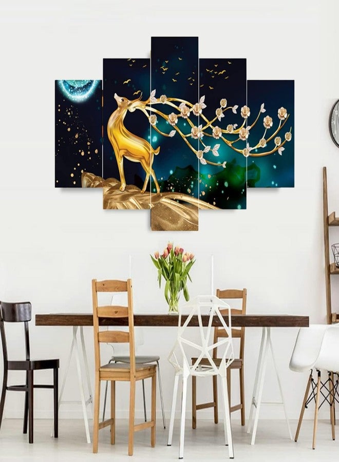 Masstone Deer Painting for Wall Decoration | Wall Painting for Bedroom Set of 5, (76x43 CM) | Vastu Scenery for Wall With Frames | Deer Wall Painting for Living Room | Painting for Gift Purpose - Image 5
