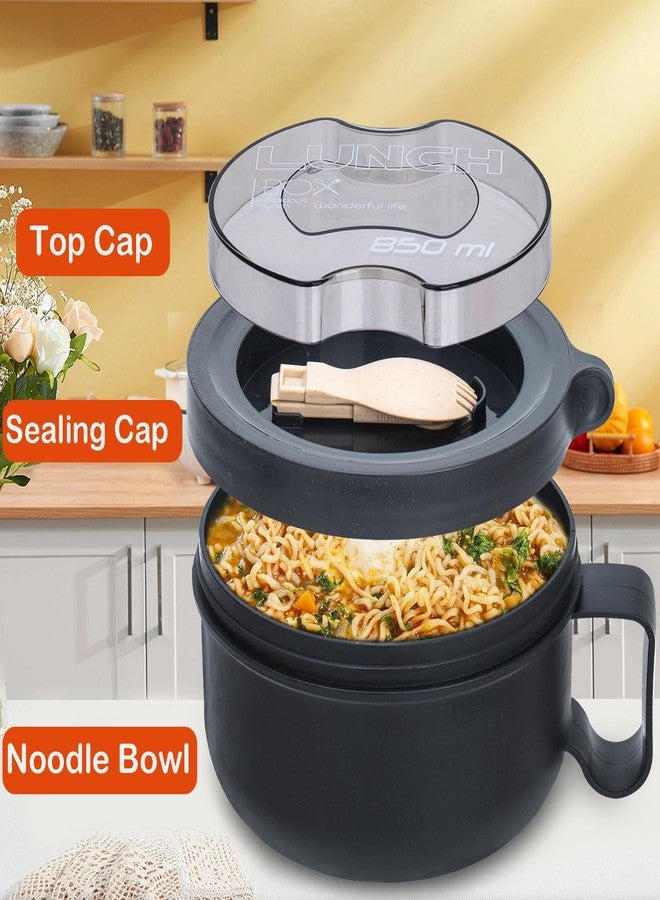 Ronanemon 2 Pack Soup Bowl with Handles, Microwave Ramen Bowl with Lid for Soup and Instant Noodles,Oatmeal, Gumbo, Salad,BPA Free (Black Black) - Image 4