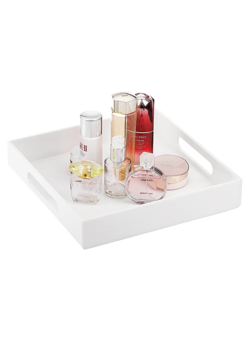 TPGP White Square Tray, 30 cm Acrylic Serving Tray, Coffee Table Breakfast Tray, Decorative Perfume Tray, Cosmetics Organizer with Handles for Living Room, Bedroom, Kitchen, Bathroom Countertop - Image 1