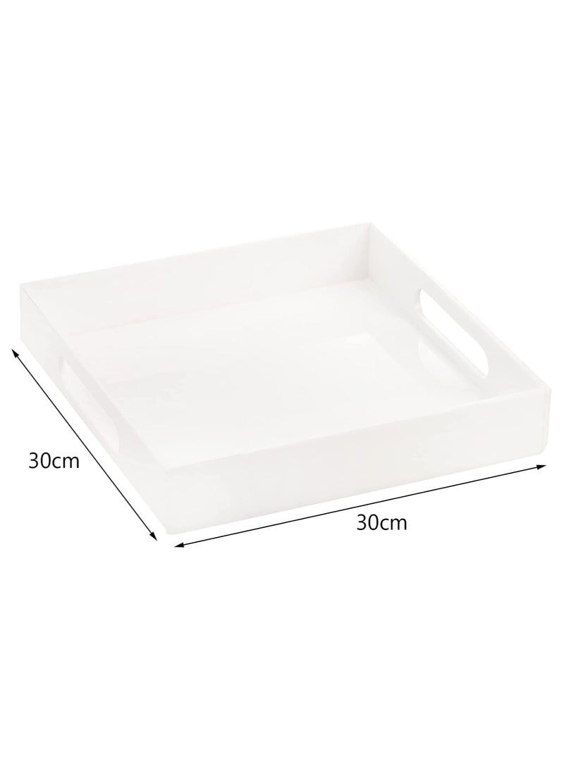 TPGP White Square Tray, 30 cm Acrylic Serving Tray, Coffee Table Breakfast Tray, Decorative Perfume Tray, Cosmetics Organizer with Handles for Living Room, Bedroom, Kitchen, Bathroom Countertop - Image 3