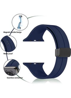 Generic Durable Design For Apple Watch Series Nike+ Sports Edition 44/45mm D-Shape Magnetic Clasp Silicone Replacement Sport Wristband Band -Blue  - Image 2