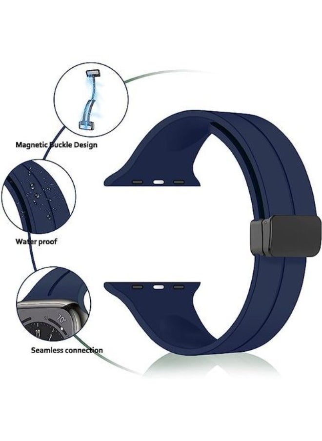 Generic - Durable Design For Apple Watch Series Nike+ Sports Edition 44/45mm D-Shape Magnetic Clasp Silicone Replacement Sport Wristband Band -Blue - Image 1