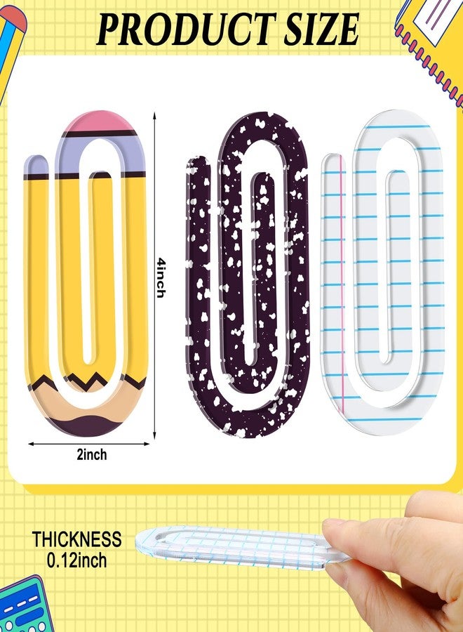 Affrolling 9 Pcs Jumbo Teacher Acrylic Paper Clips Back to School Teacher Appreciation Gift 4 Inch Paperclip Bookmark Gift Set for Book Lovers, Back to School Supplies (Pencil,Notebook,Paper) - Image 3