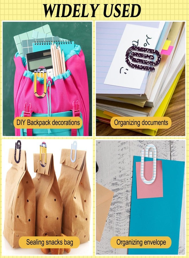 Affrolling 9 Pcs Jumbo Teacher Acrylic Paper Clips Back to School Teacher Appreciation Gift 4 Inch Paperclip Bookmark Gift Set for Book Lovers, Back to School Supplies (Pencil,Notebook,Paper) - Image 2