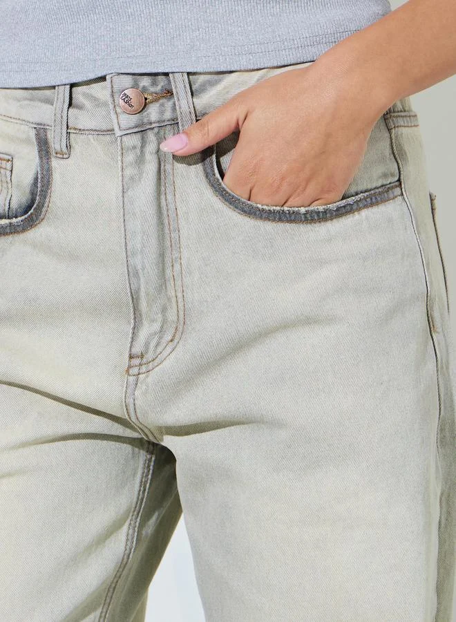 Styli Blue Acid Blue Mid Rise Wide Leg Jeans for Women | Best Price UAE