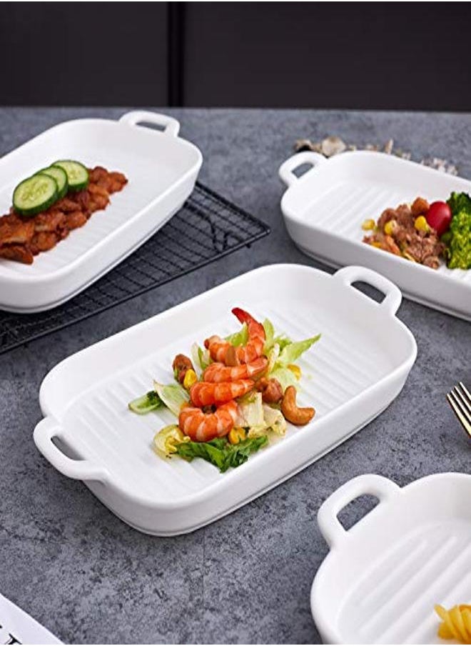 Generic - Bruntmor 10" X 6" Set of 4 Serving Platters Porcelain Serving Plates Matte Glaze Baking Dish Dinner Plates Oven Safe Serving Dishes Rectangular White - Image 1