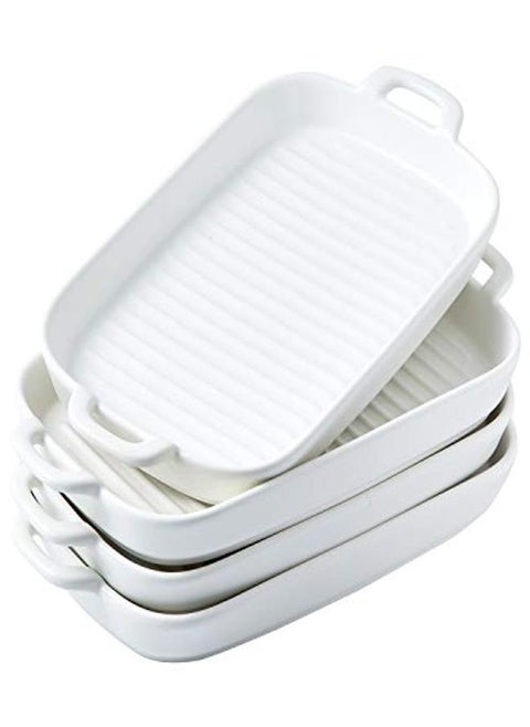 Bruntmor 10" X 6" Set of 4 Serving Platters Porcelain Serving Plates Matte Glaze Baking Dish Dinner Plates Oven Safe Serving Dishes Rectangular White